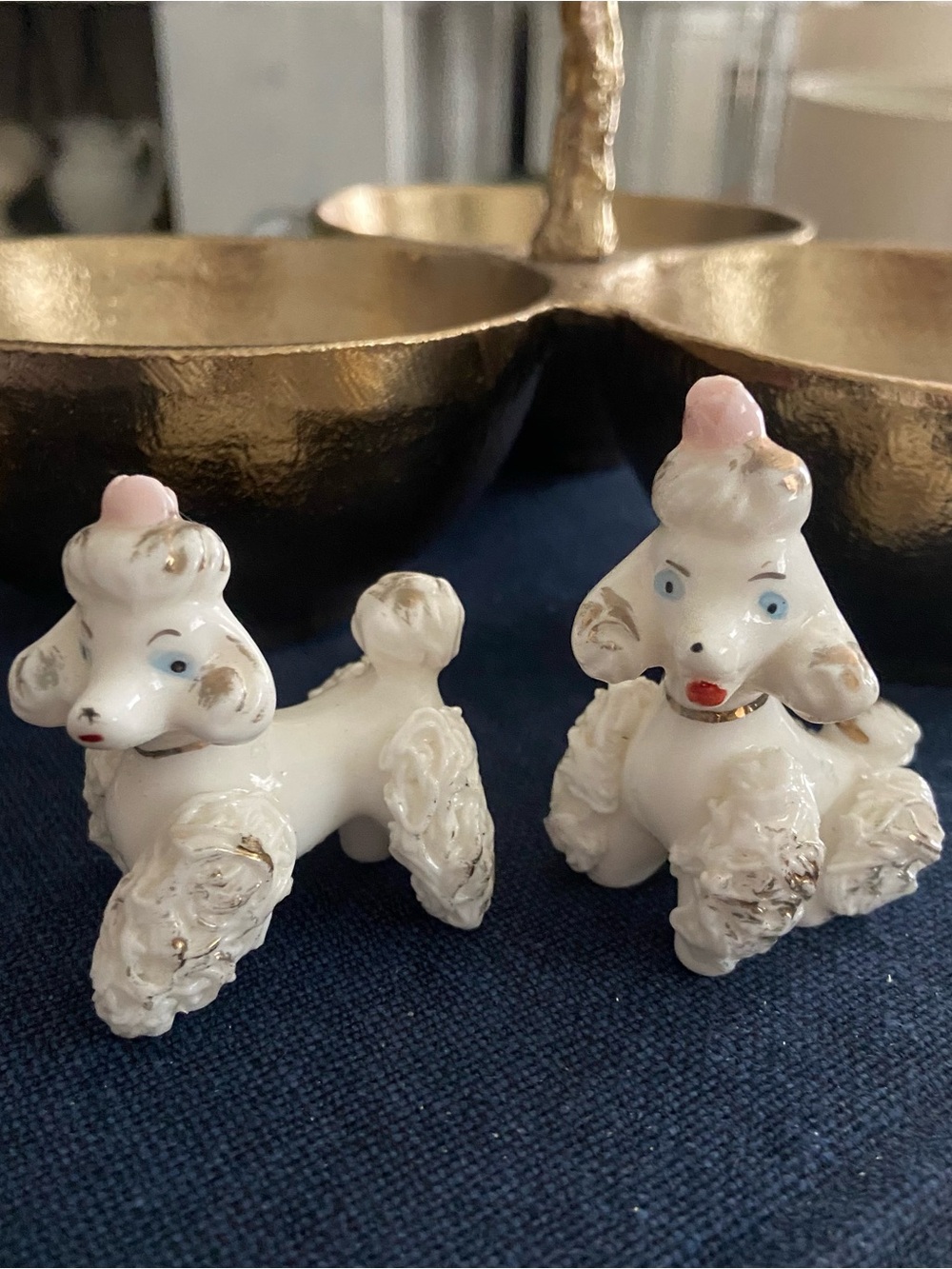 Vintage White Porcelain Spaghetti Poodles - Gold Accents